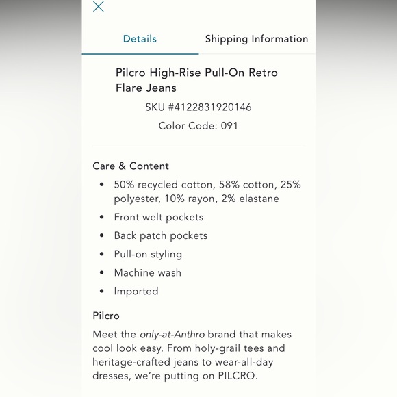 Pilcro Pull on High Rise Retro Flare Jeans - Picture 9 of 9